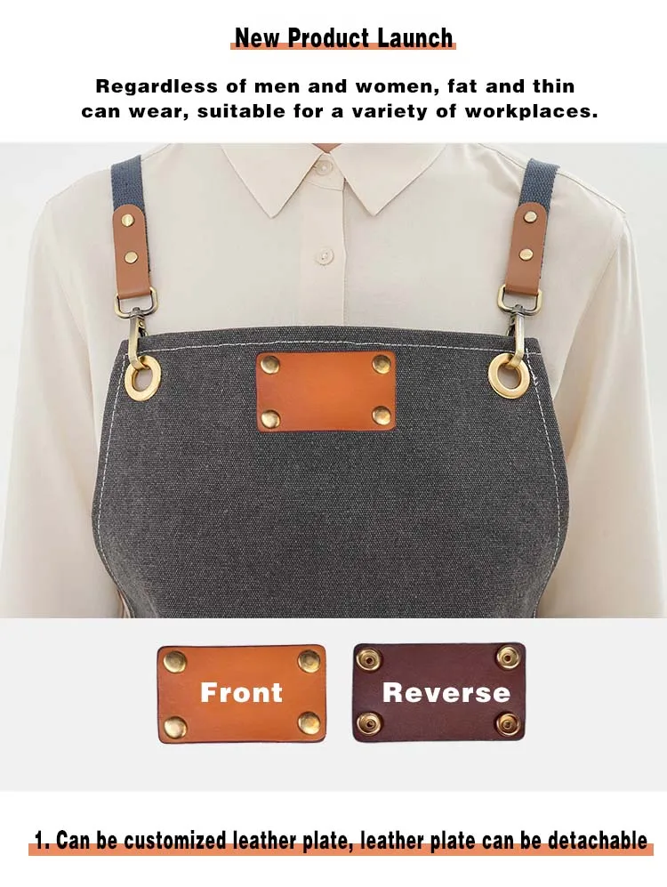 Modische Denim-Overalls, Schürzen für Damen und Herren, verschleißfest, wasserdicht, dickes Segeltuch, Barista-Restaurant-Arbeitskleidung – Detail 2