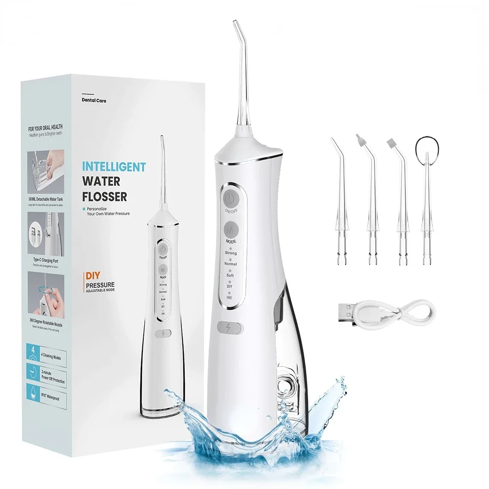 

JIATA Portable Oral Irrigator USB Rechargeable Water Flosser Dental Water Jet 300ML Water Tank IPX7 Waterproof Teeth Cleaner