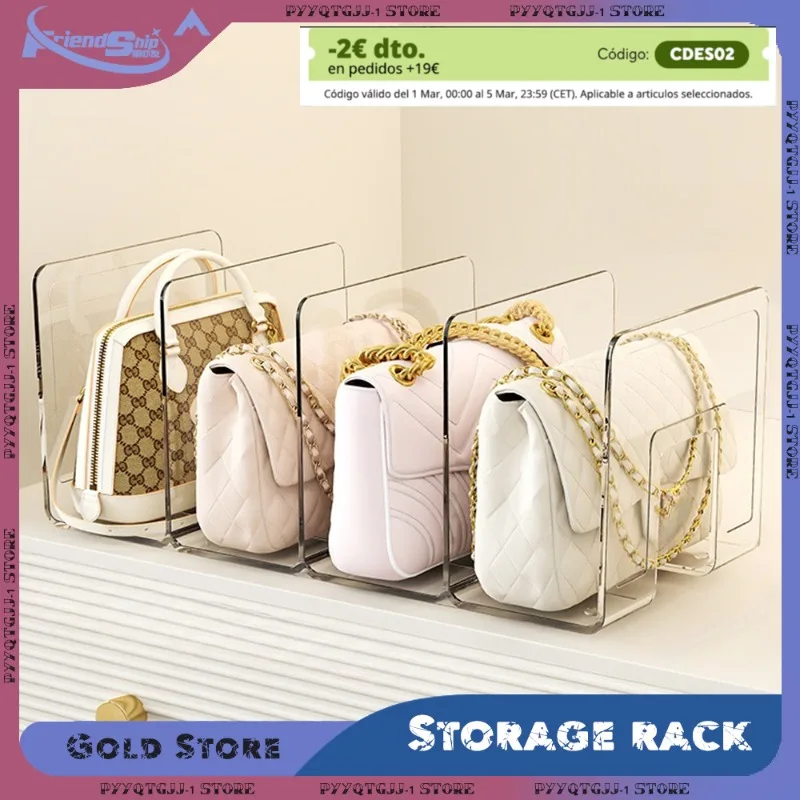 Clear Acrylic Handbag Storage Organizer Display Stand Wardrobe 4 Grids Purse Divider Shelf Bag Storage Rack for Home Use Shelf
