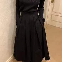 REALEFT Vintage Women's Pleated Skirts 2025 New Spring Summer Korea Style High Waist Solid Straight A-line Midi Skirts Female - Image 3