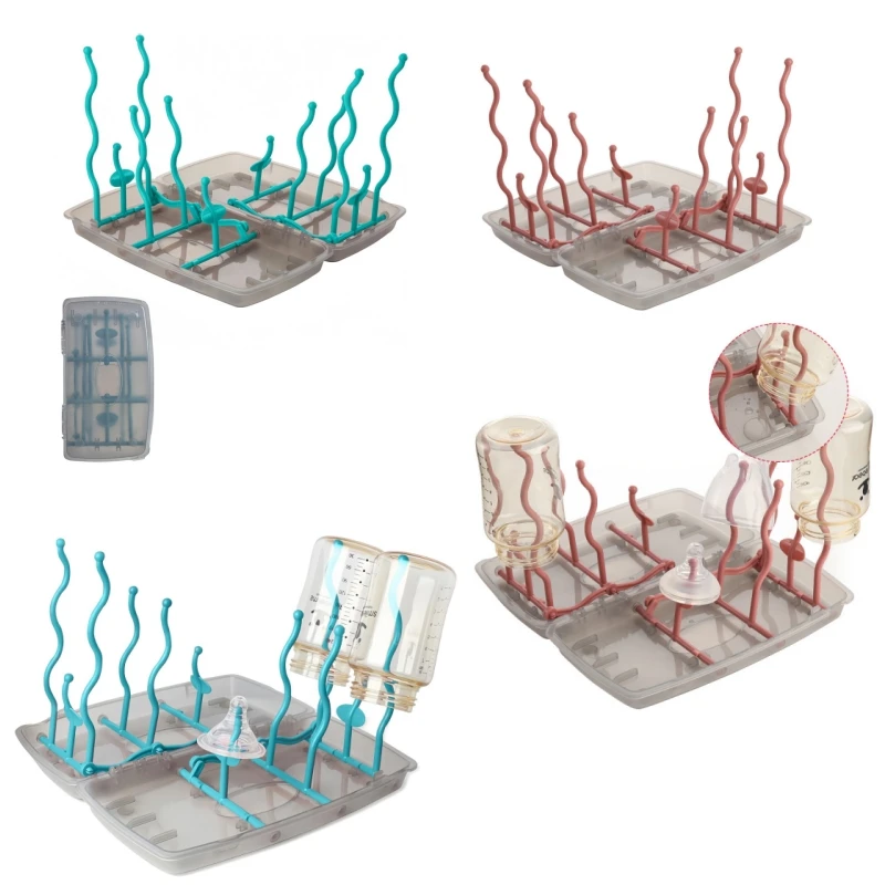 Drying Rack Tree Storage Nipple Shelf Baby Pacifier Feeding Cup Holder Baby Bottle Cleaning Dryer Drainer Double Sided Portable