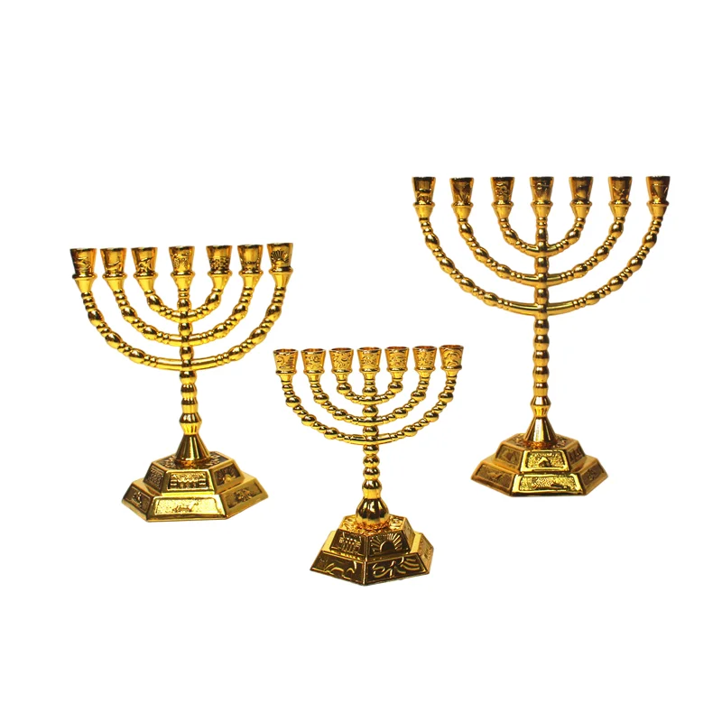 Candlestick holder menorah for home decoration Judaica Hanukkah 12 tribes gold color alloy religious