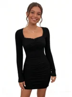 Nouvelle arrivée printemps/automne pour adolescentes : robe longue transparente à manches longues - élégante, amincissante, sexy et flatteuse avec une taille cintrée 3