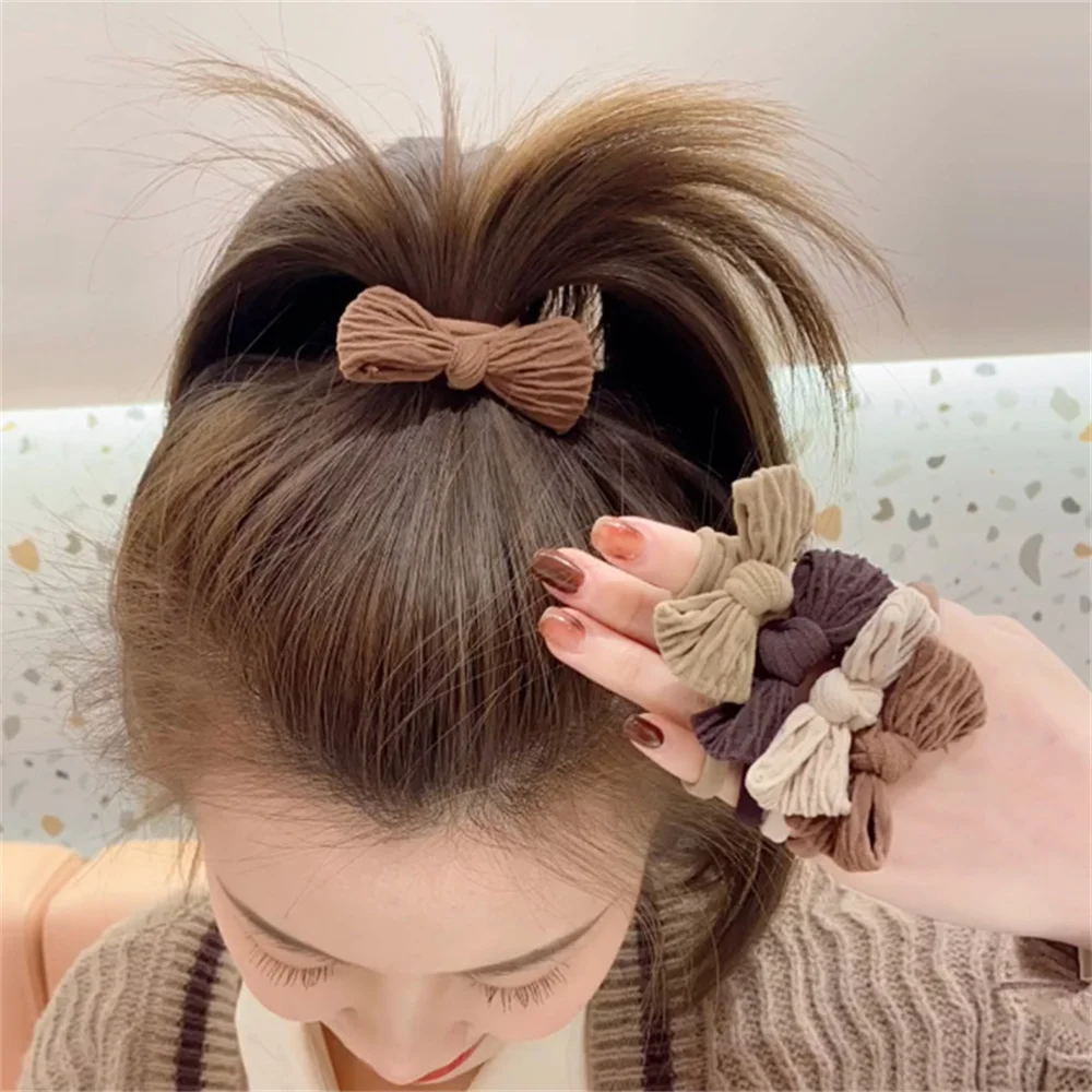 Autumn And Winter Fashion Bow Tie Rubber Band Elastic Hair Rope Women Soft Pleated Fabric Girls Retro Headwear Hair Accessories