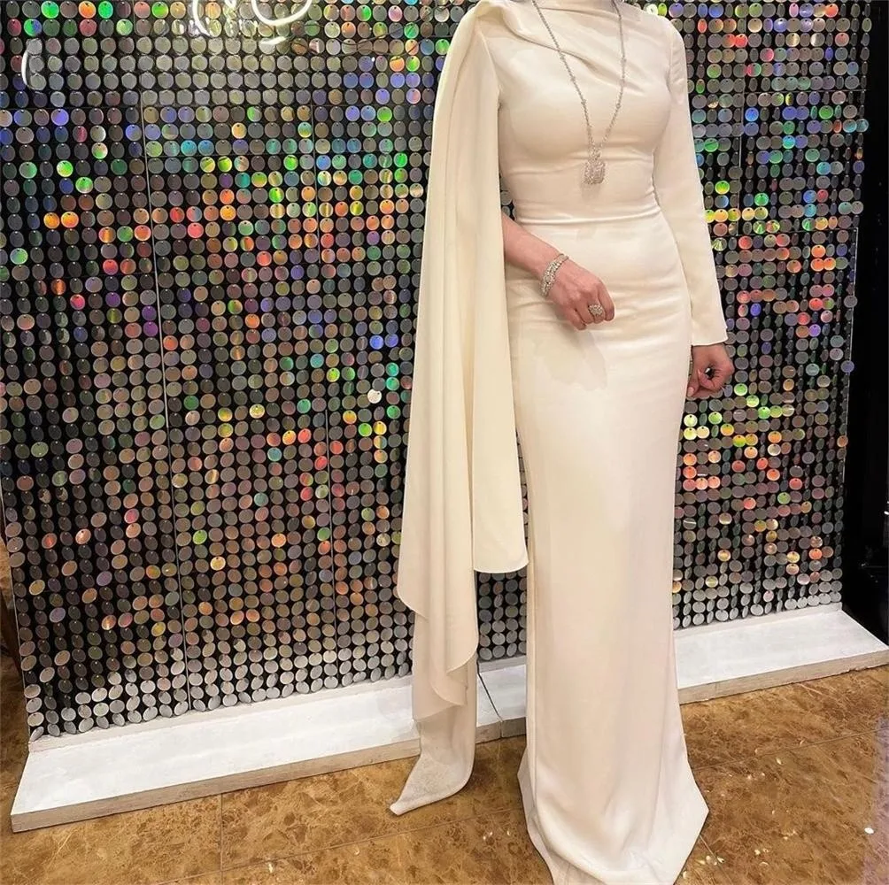 Beige High Neck Tight Prom Dress Long Sleeves With Floor Length Evening Dresses Elegant Formal Women Party Gowns