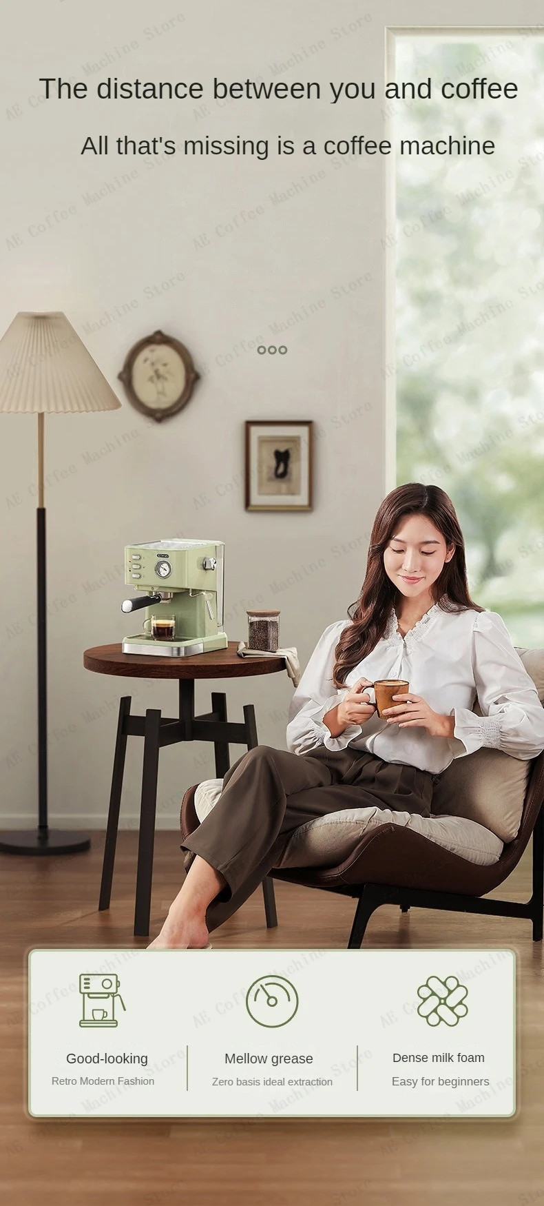 Description Picture 2 of itemHome Espresso Machine for Beginners Semi-automatic Espresso Machine Small Extraction Coffee Machine Steam Milk Frother Latté
