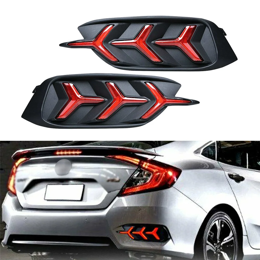 

1Pair Car Rear Bumper Reflector Turn Signal Lamp LED Brake Tail Light for Honda Civic 10th Sedan 2016 2017 2018 2019 2020