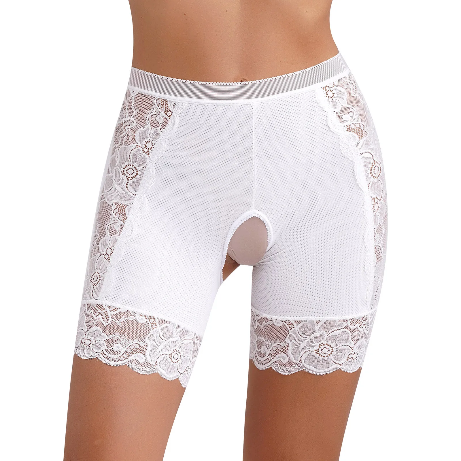Safety Shorts Womens Lace Open Crotch Underwear Knickers Solid Color High Waist Skinny Boxers Briefs Clubwear Dating Night
