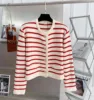 Women Stripe Knitted Cardigans Spring Autumn O-neck Single Breasted Long Sleeve Crop Tops Fashion Casual Chic Female Sweaters 4