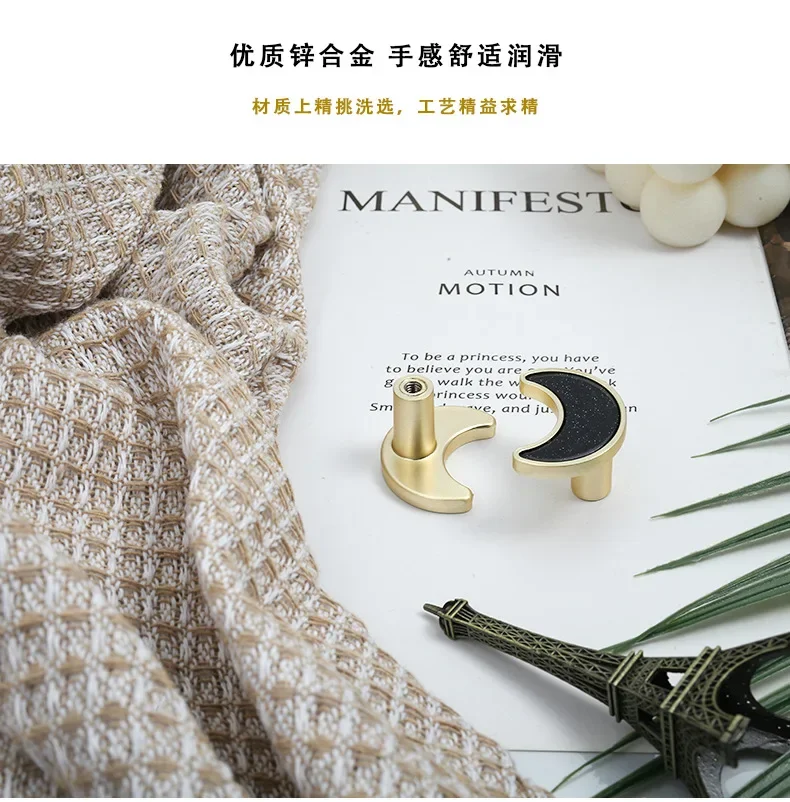 Description Picture 4 of itemMoon Cabinet Handle Children's Room Knob Drawer Brass Door Handle Personalized Shell Pulls ﻿Gold Black Single Handles