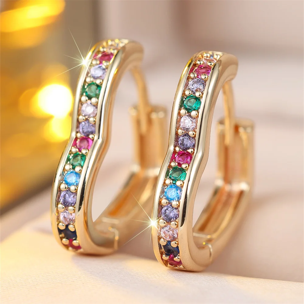 Simple Fashion Rainbow Zircon Love Heart Hoop Earrings For Women Vintage Gold Silver Color Ear Buckle Wedding Party Jewelry Gift