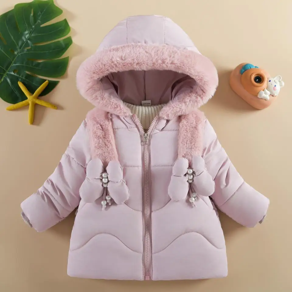 1-4 Years Winter Keep Warm Girls Jacket Cute Big Fur Collar Thick