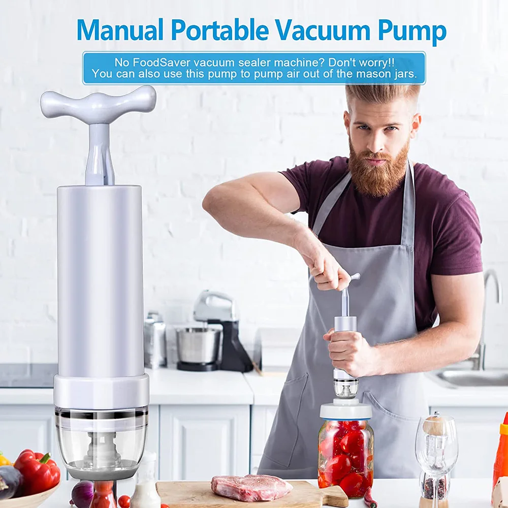 Portable Manual Vacuum Pump Jar Sealer Vacuum Kit Wide Mouth Jars Canning Sealing Storage Packaging Food Kitchen Accessories