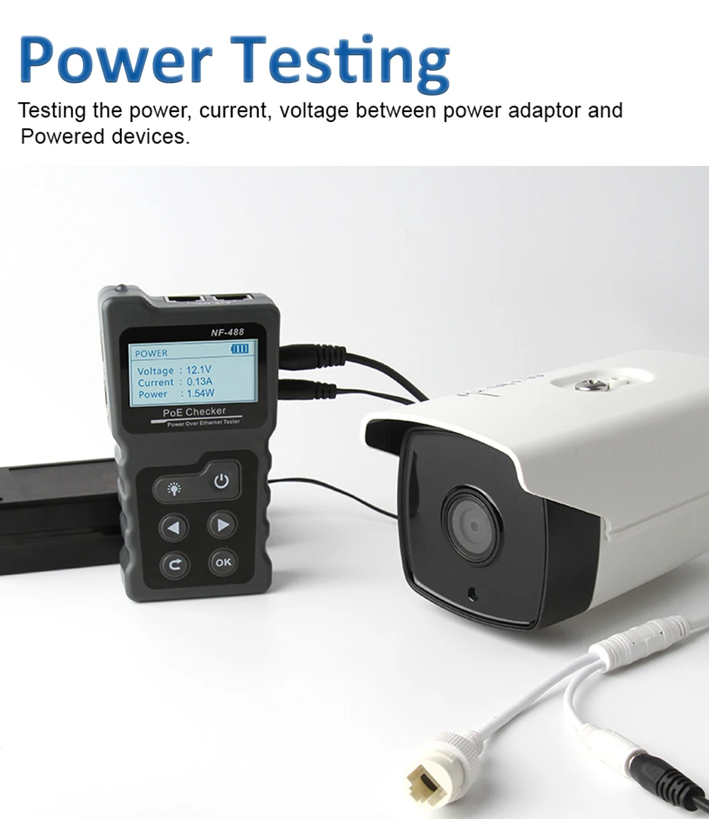 NOYAFA Netzwerkkabeltester NF-488 PoE Checker LCD-Display Kabel Tracker PoE Spannung Strom Tester Loop-Back Test – Detail 5