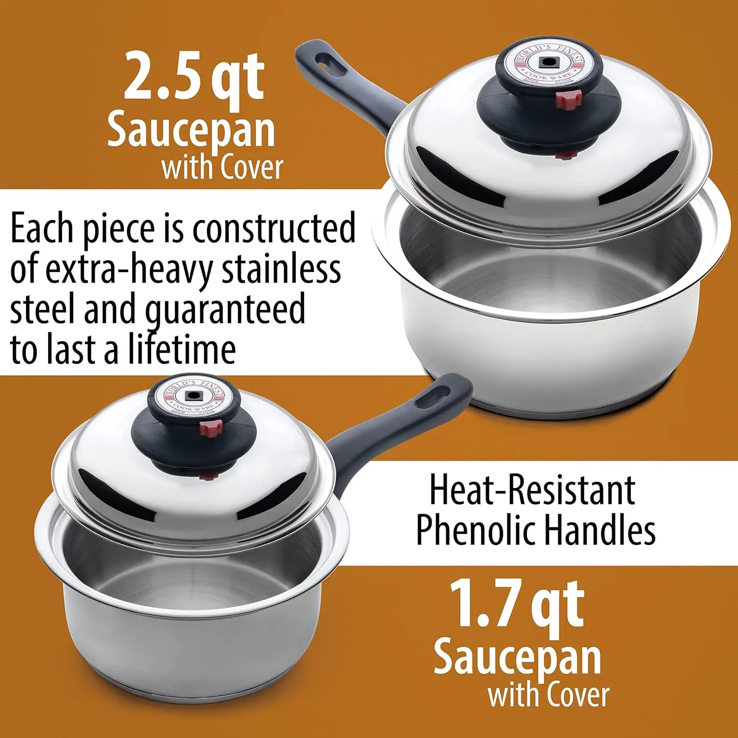 World's Finest 7-Ply Steam Control 17pc T304 Stainless Steel Cookware Set 2