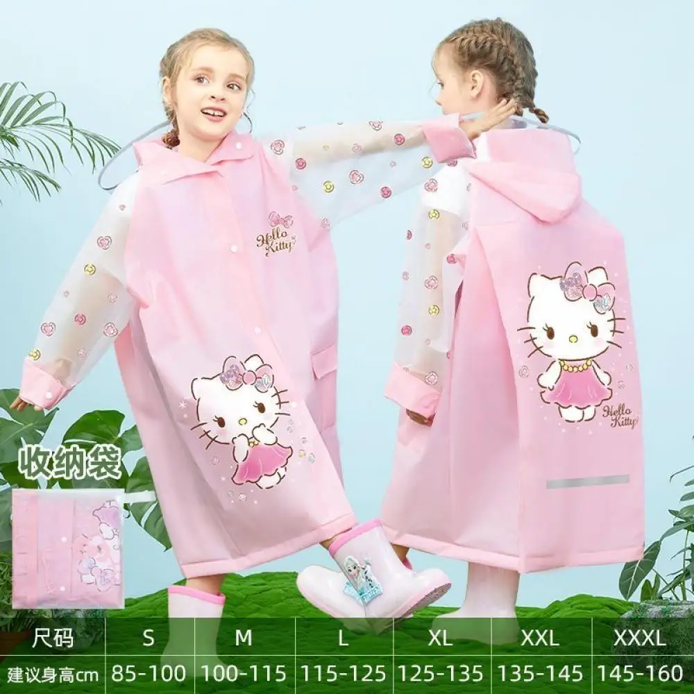 Sanrio Hellokitty Integrated Raincoat School Bag Seat Child Girl Waterproof with Cover Cartoon Cute Environmental Friendly