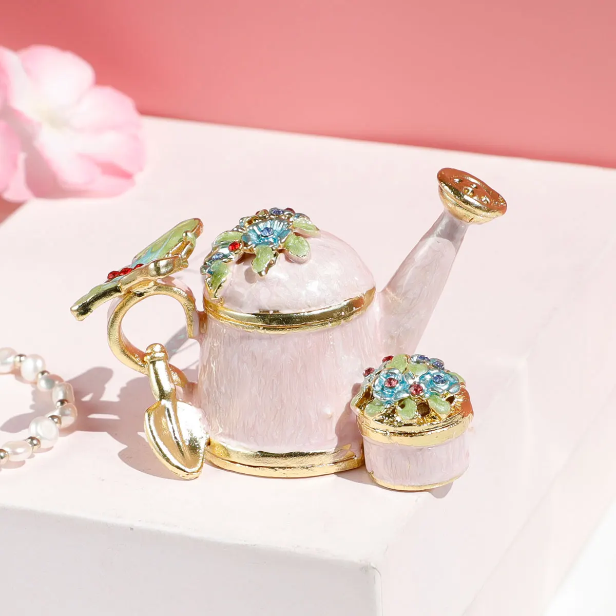 

Nordic style watering pot jewelry box ornaments alloy craft butterfly teapot teacup enamel color jewelry box ring box