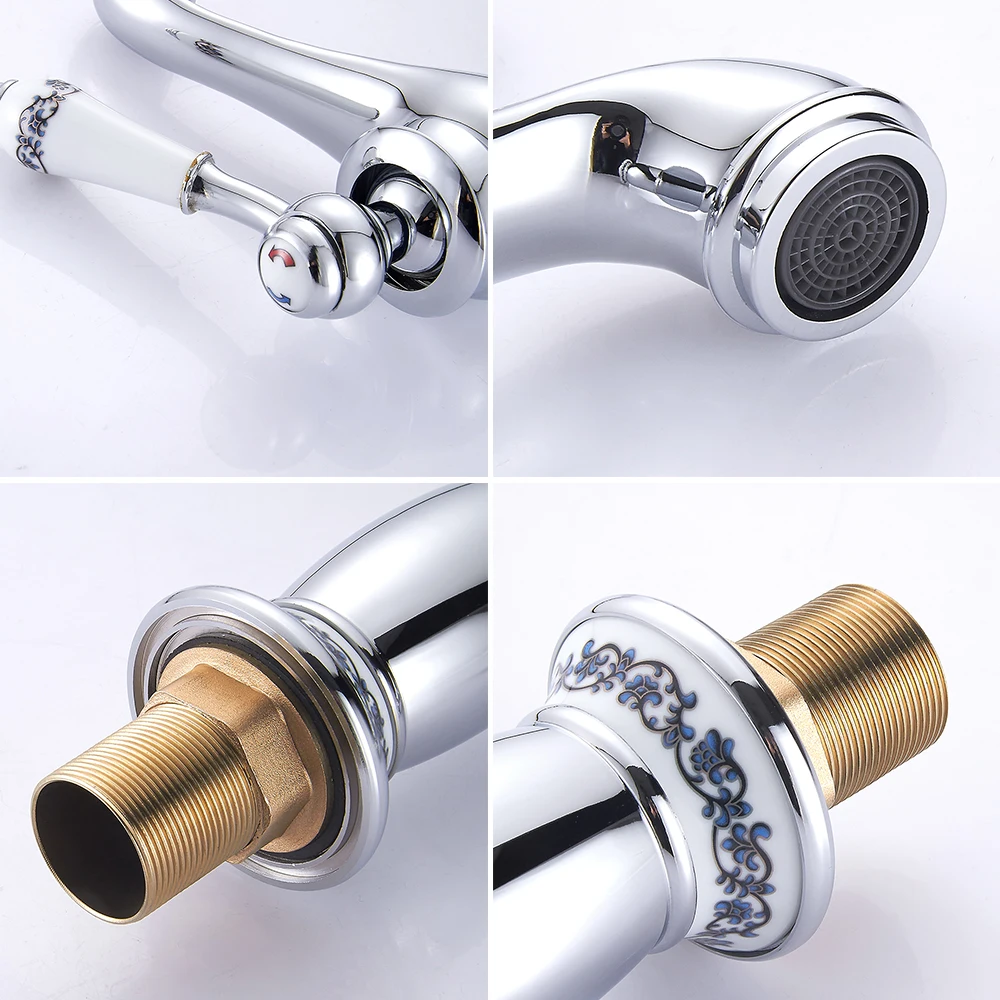 Basin Faucet Luxury Basin Bath Faucet European Retro Single Handle Black Chrome Cold and Hot Water Sink Mixer Tap