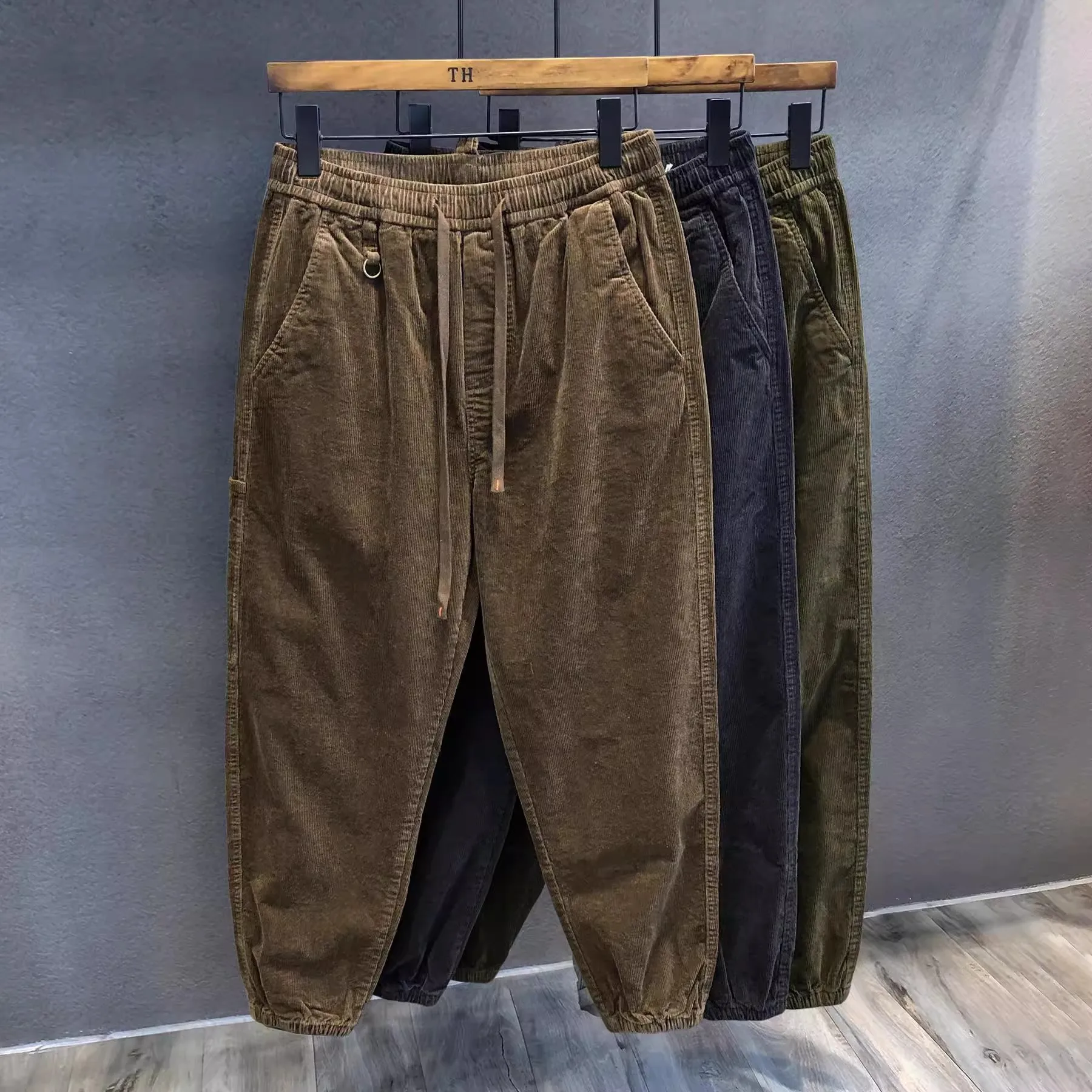 Men's Corduroy Work Trousers Thiened Fce Casual Vintage Sle Long Pants Comfortable Loose Fit Youthful Autumn Winter Wear