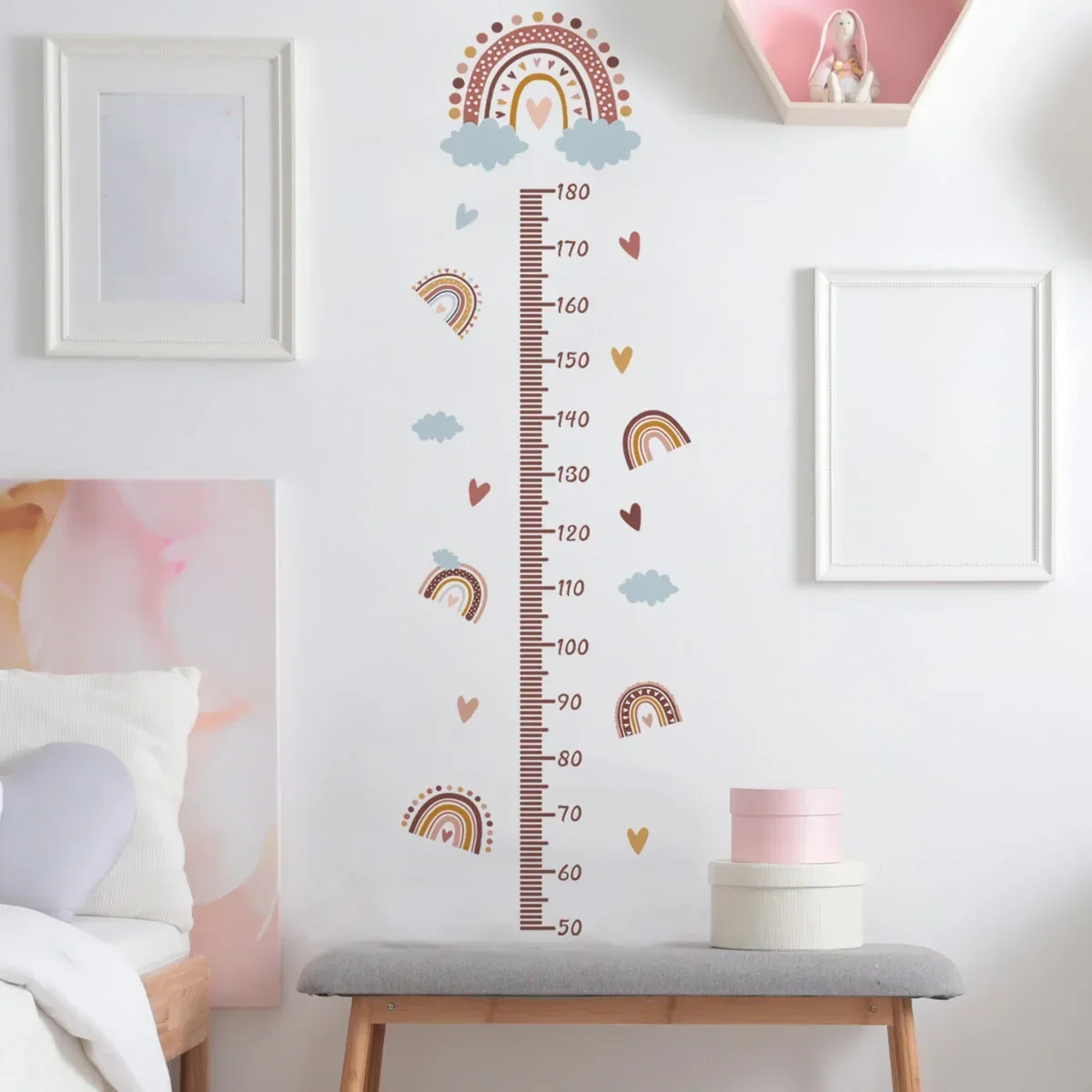 Pink Rainbow Growth Chart for Kids Wall Stickers Measure Height Children Ruler Nursery Room Decor Art Girl