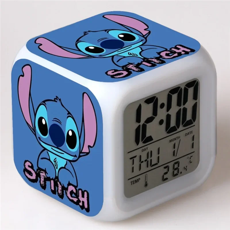 

Disney Cartoon Lilo & Stitch Alarm Clock Growing LED Color Change Digital Light PVC Stitch Figures Toys for Kids Birthday Gifts