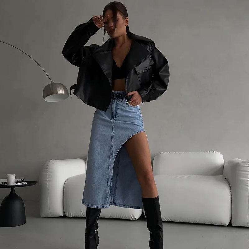 

Y2k Denim Skirts юбка Woman 2023 Jupe Women Jeans High Waist Calf Length Blue / Black Summer Clothes Streetwear Dropship