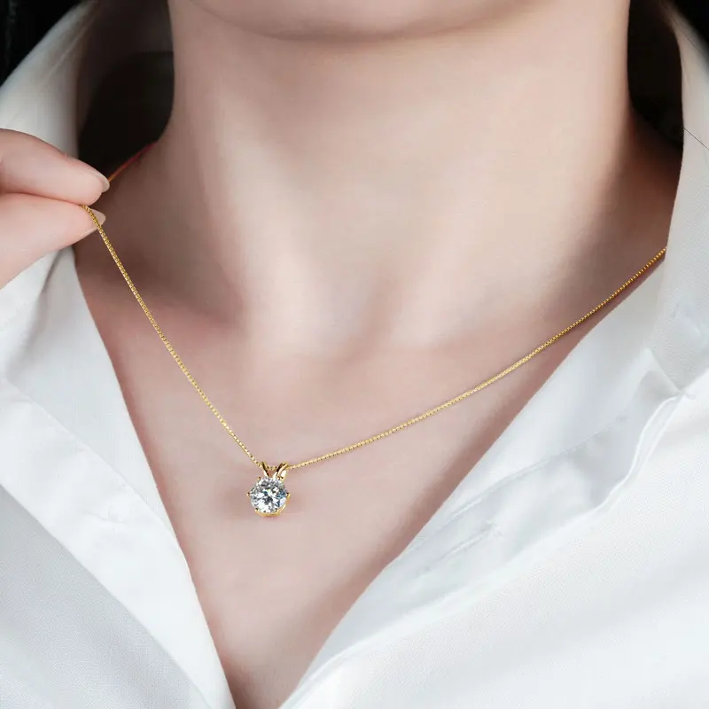 Ehhai GRA-Zertifizierter Mehrgrößen-Runder Moissanit Solitär-Anhänger Halskette für Damen 14K Vergoldeter Schmuck Hochzeitsgeschenke – Detail 15