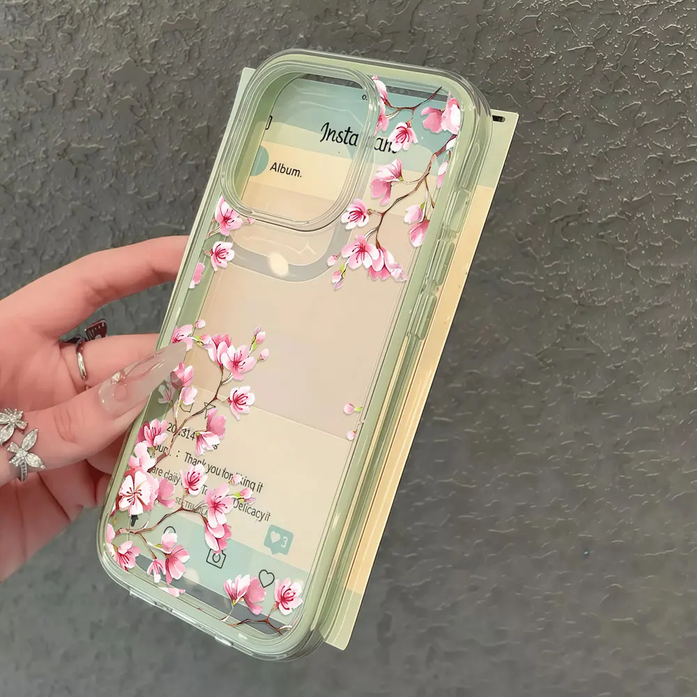 Durable Cute Peach Blossom Clear Phone Case Cover