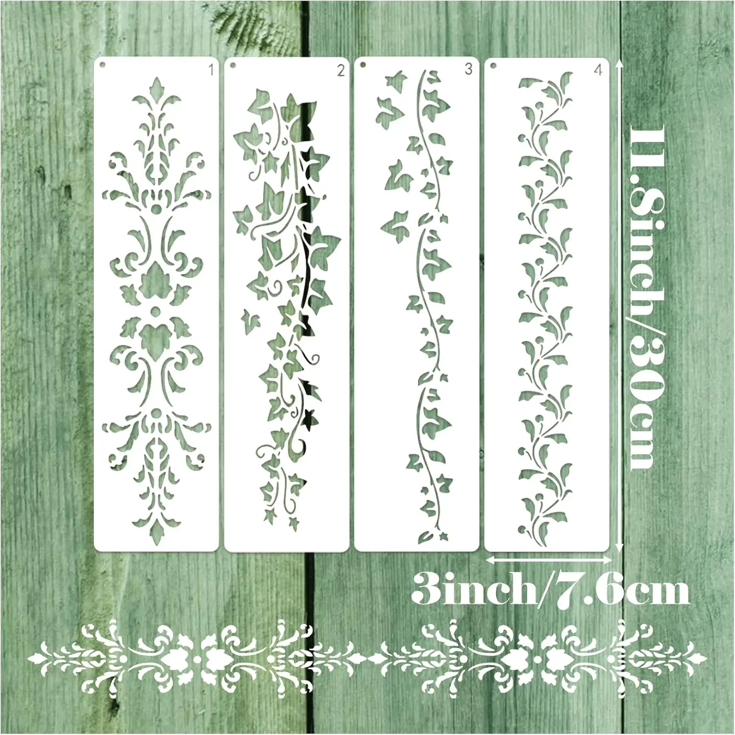 12-Pack Large Flower Border Stencils - Reusable Floral Edge Painting Templates For Baking & Crafts
