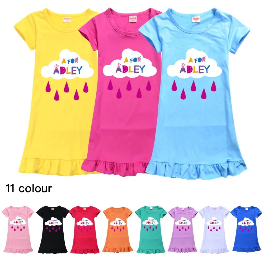 

Хлопковая ночная рубашка A for Adley, пижамные платья для маленьких девочек-подростков, Детская летняя ночная рубашка с мультяшным рисунком, домашняя одежда, детская пижама