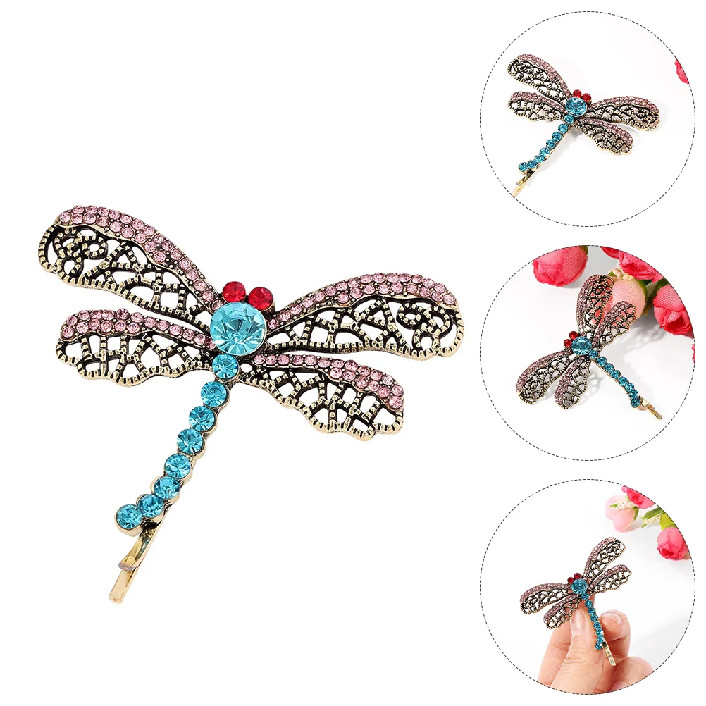 

Butterfly Hairpin Grips Women Dragonfly Barrette Necklace Rhinestone Clip Alloy