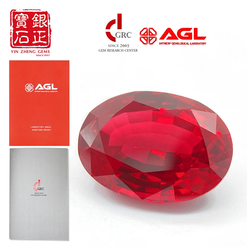 YinZheng Flame Melted Provide AGL Or GRC Certificate Oval Shape Pigeon Blood Ruby Loose Gemstones Ruby Synthetic Cultivate