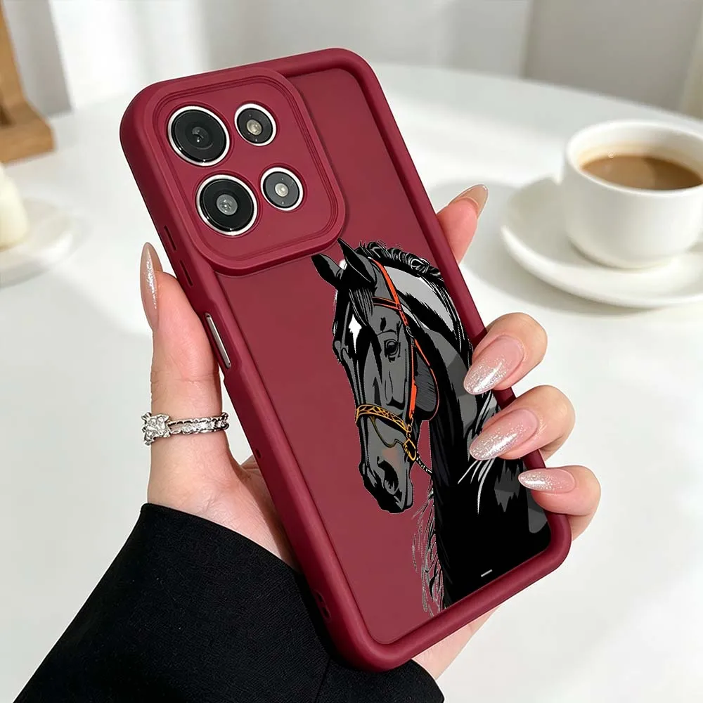 Black Running Horse Pattern Phone Case Cover with Fusion Eye Ladder Design