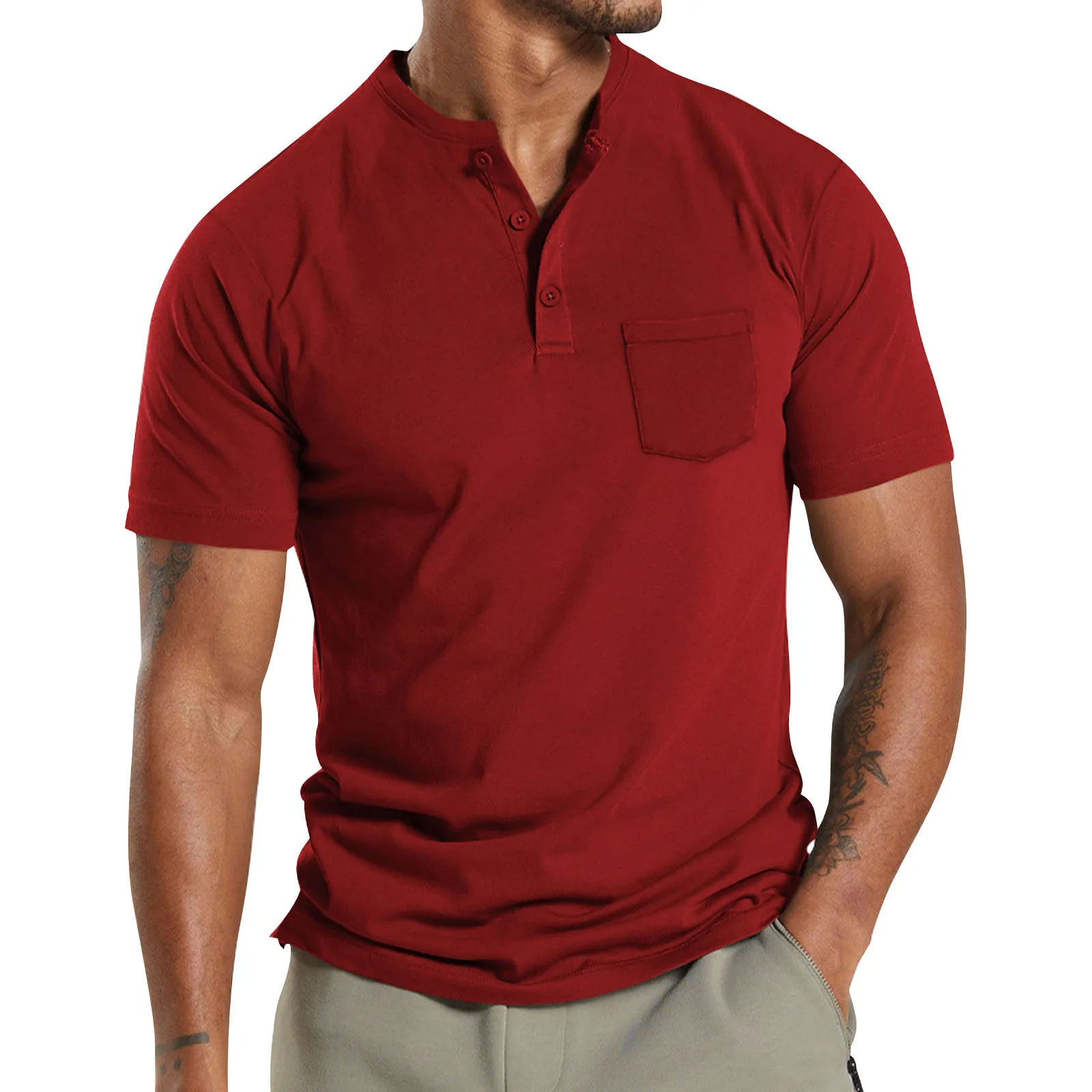 

Мужская летняя рубашка с коротким рукавом и круглым вырезом