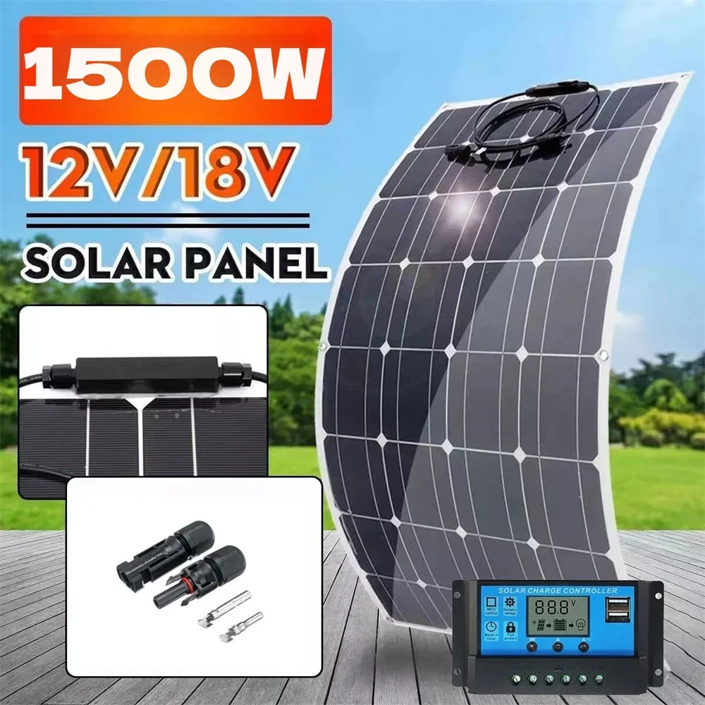 Kit pannello solare 3000W 1500W pannello solare flessibile 12V 24V caricabatteria ad alta efficienza campeggio domestico RV ricarica marina