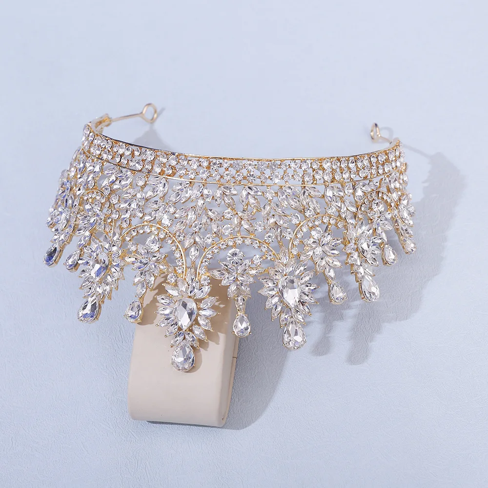 Vintage Baroque Style Rhinestone Bridal Large Crystal  Crown Wedding Headdress Wedding Party Accessories Pageant Queen Tiara