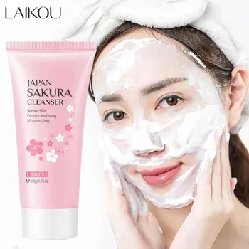 LAIKOU Sakura Facial Cleanser Foam Face Wash Remove Blackhead Moisturizing Shrink Pores Deep Cleaning Oil Control Skin Care 50g 1