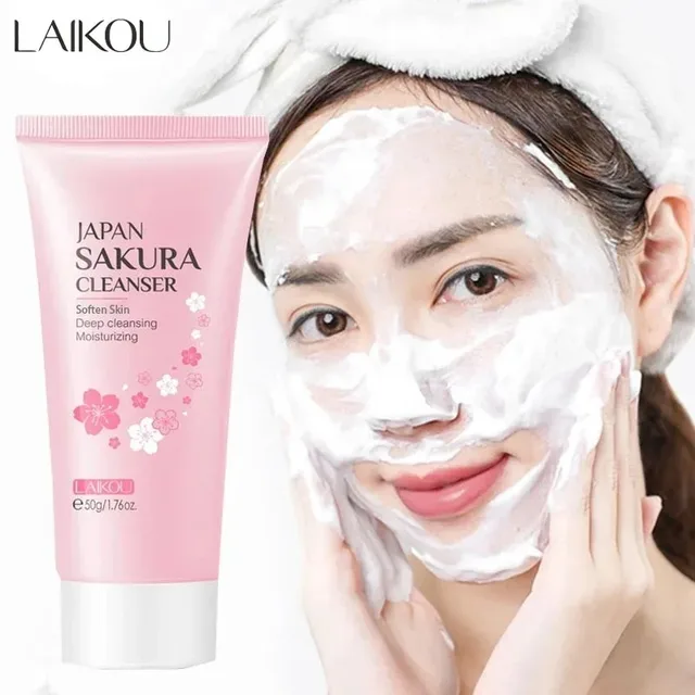 LAIKOU Sakura Facial Cleanser Foam Face Wash Remove Blackhead Moisturizing Shrink Pores Deep Cleaning Oil Control Skin Care 50g 1