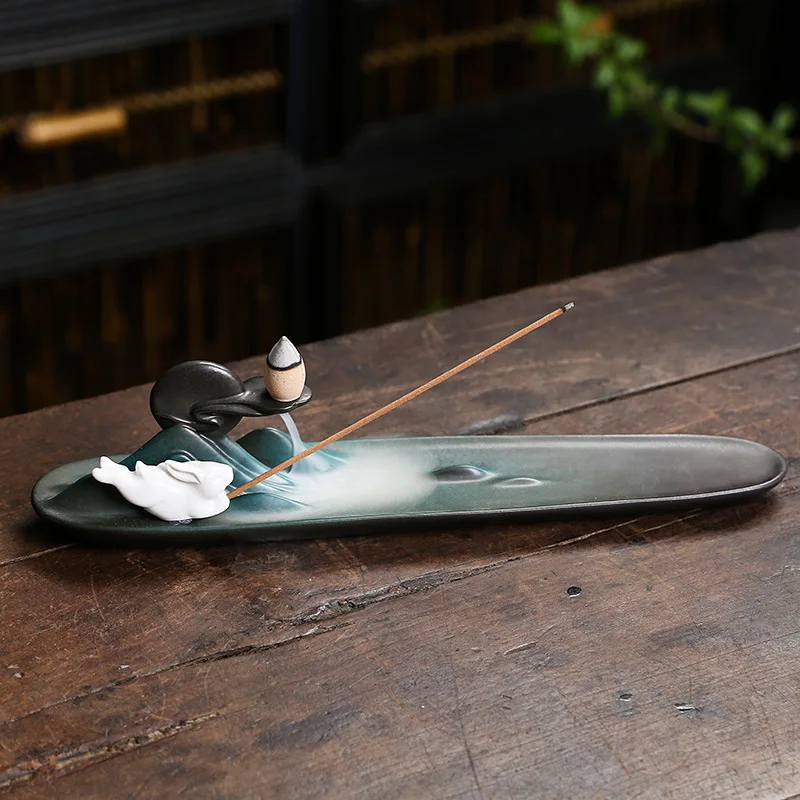 Creative Moon Rabbit Ceramic Backflow Incense Stove Handicraft Thread Incense Plug Holder Incense Seat Burner Home Decoration