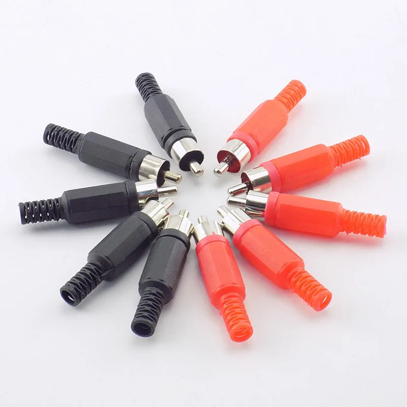 

Black Red RCA Plastic Male Jack Connector adapter Solder Audio Video Plug Handle Stereo Plugs Channel Dual Industrial Tool DIY