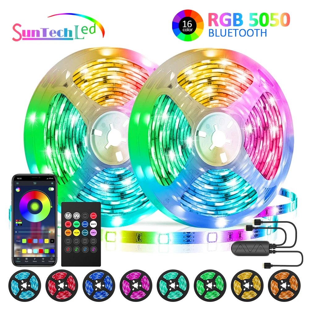 

Led Strip Lights, Bluetooth 5050 RGB LED Strip with 20 Keys Remote Music Sync Color Changing Lights for Home Decoration