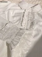 Japanese Sweet Lolita Blouses Women Vintage Victorian Elegant Lace Ruffles Turn Down Collar Loose Shirt Tops Female Clothing 3