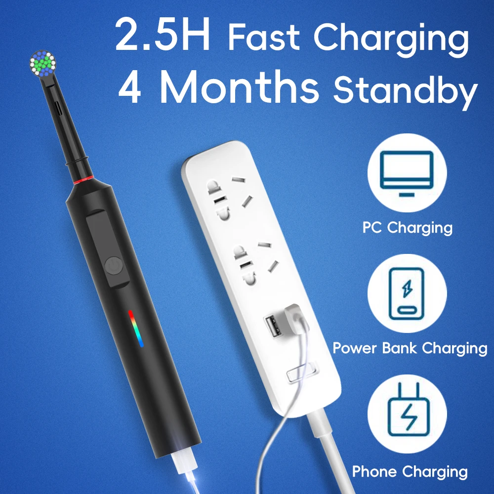 2x Smart Rotating Electric Toothbrush Set, Rechargeable Rotary Toothbrushes Compatible with Oral B Braun Replacement Brush Heads
