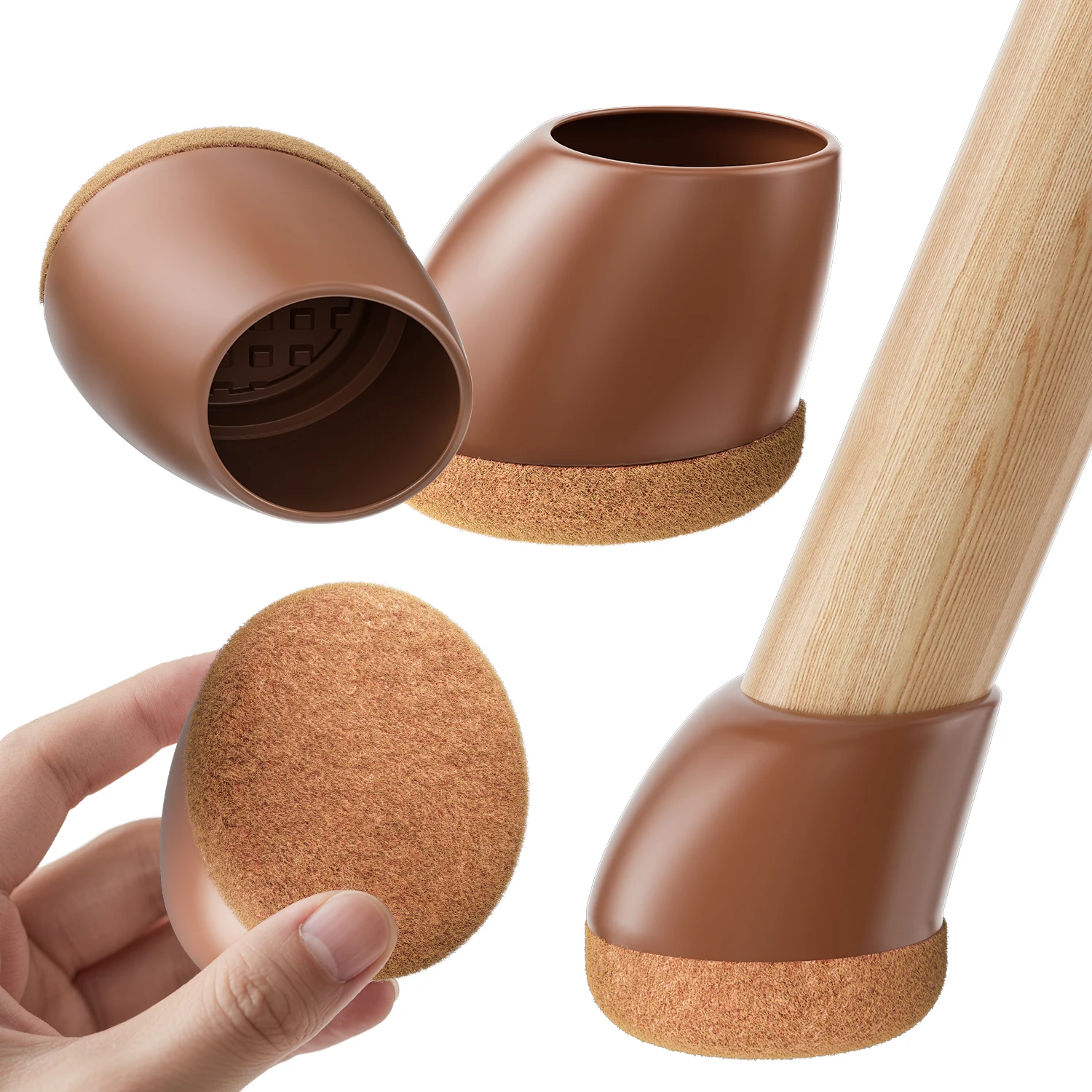Enhanced Silicone Chair Leg Protectors with Noise-Reducing Felt Pads for Angled Legs (16-Pack)