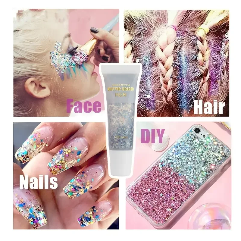 Mermaid Sequin Body Glitter Gel,LongLasting Glitter for Body Face Hair Eye Makeup,Music Festival Party Long Lasting Face Glitter 2