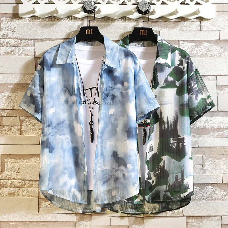 

Hong Kong Style Short Sleeve Shirt Men 2024 Summer New Thin Ice Silk s High Quality Casual Size 7XL Dropshipping