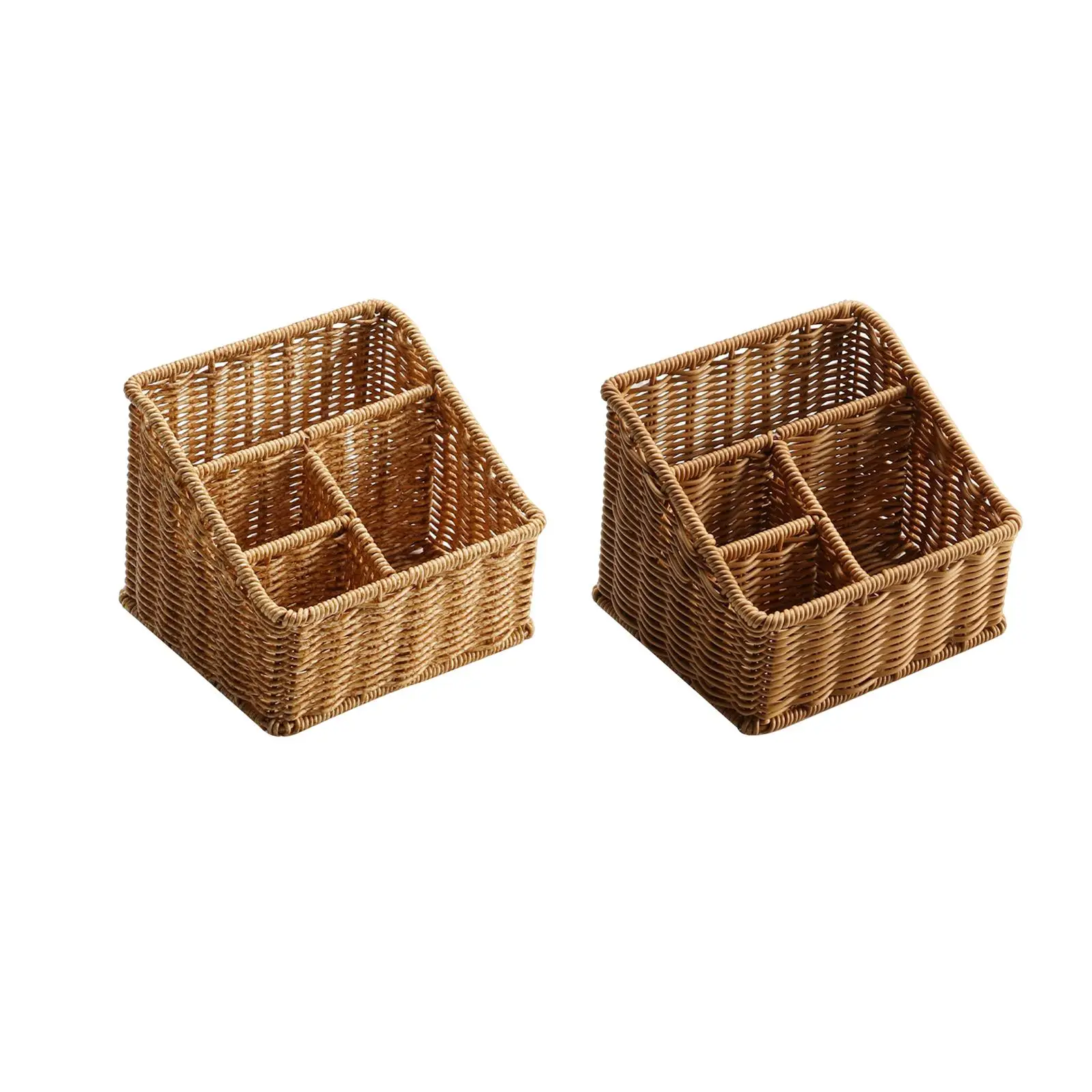 Multipurpose Woven Desk Organizer Divided Storage Basket Organization