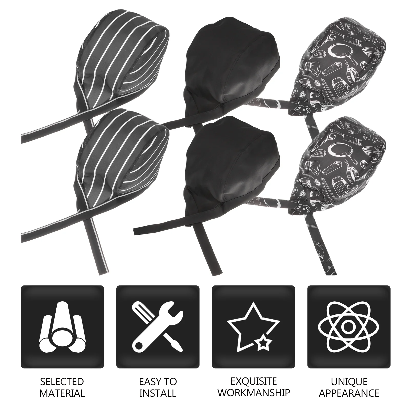 6 Pcs Elasticity Chef Toe Cap Man Men Caps Hats Unisex Tie Back Cotton Kitchen Working chef hat chef hats
