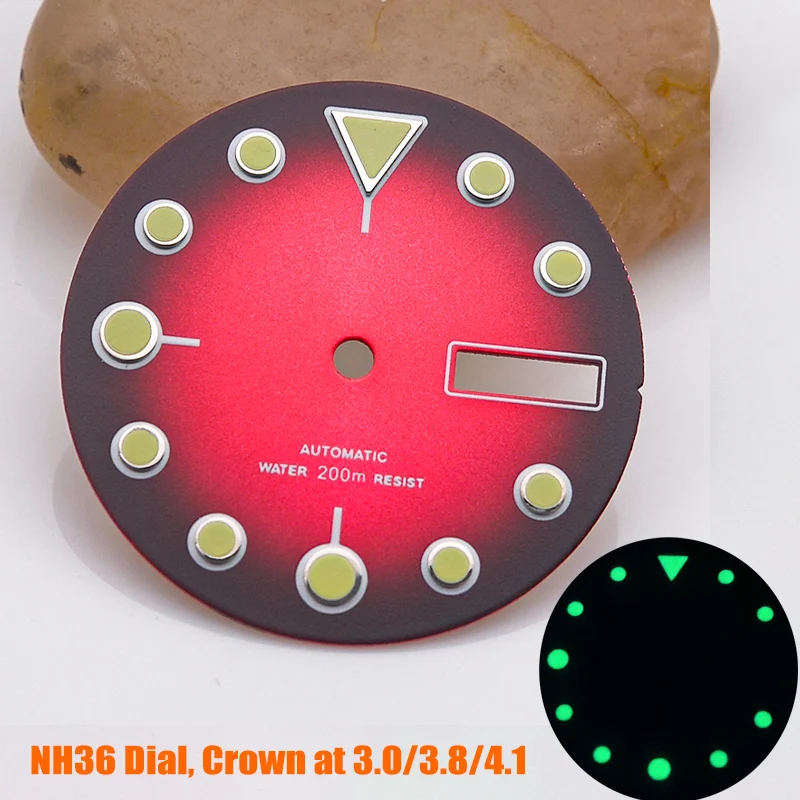 Quadrante Orologio 30,4 Mm Nero Con Lancette – Per Movimento NH35/NH35A, Oro Rosa Lume Verde - Foto 5