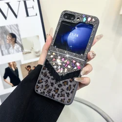 Deluxe Bling Diamond Leopard Furry Plush Winter Case with Wrist Strap for Samsung Z Flip 3 (Black DanKe)
